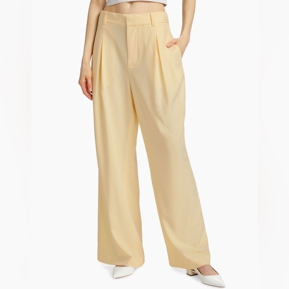 Ronny Kobo Stretch Twill Pleated Wide-Leg Slouchy Trousers Pants Large Yellow - Picture 2 of 16